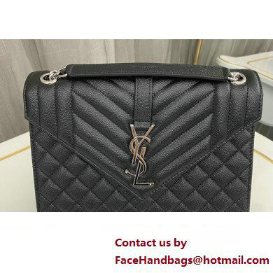 Saint Laurent medium envelope Bag in quilted grain de poudre embossed leather 600185 Black/Silver