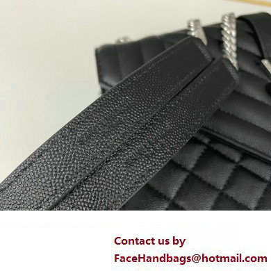 Saint Laurent medium envelope Bag in quilted grain de poudre embossed leather 600185 Black/Silver