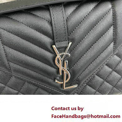 Saint Laurent medium envelope Bag in quilted grain de poudre embossed leather 600185 Black/Silver