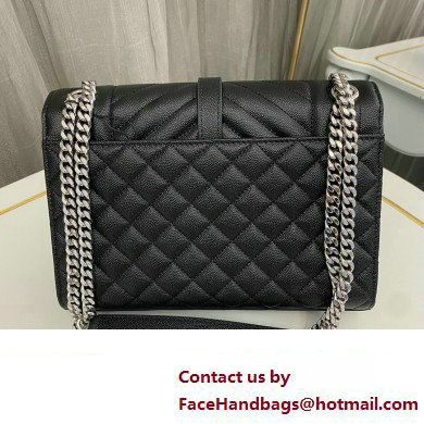 Saint Laurent medium envelope Bag in quilted grain de poudre embossed leather 600185 Black/Silver