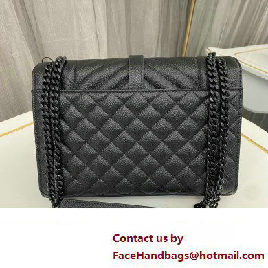 Saint Laurent medium envelope Bag in quilted grain de poudre embossed leather 600185 Black