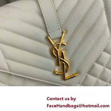 Saint Laurent medium envelope Bag in quilted grain de poudre embossed leather 600185 White