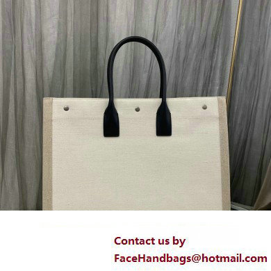 Saint Laurent rive gauche shopping Tote bag in linen and leather 499290 White