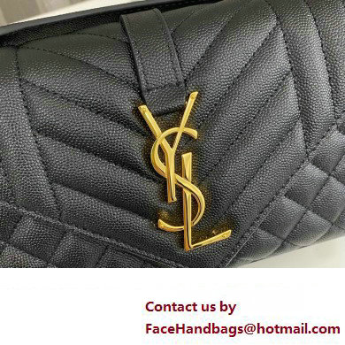 Saint Laurent small envelope Bag in quilted grain de poudre embossed leather 600195 Black/Gold