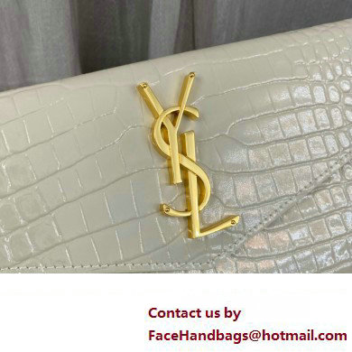 Saint Laurent uptown pouch in crocodile-embossed shiny leather 565739 White