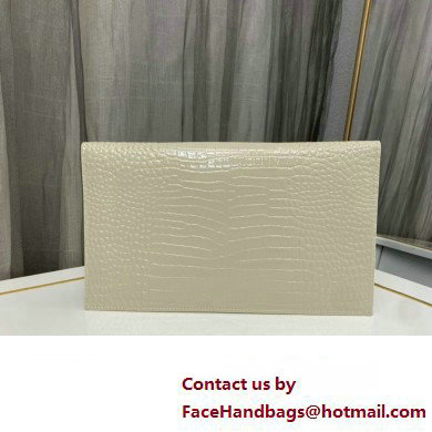 Saint Laurent uptown pouch in crocodile-embossed shiny leather 565739 White