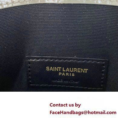 Saint Laurent uptown pouch in crocodile-embossed shiny leather 565739 White