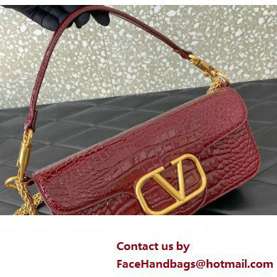 Valentino Loco Shoulder Bag In Croco Pattern Burgundy 2023