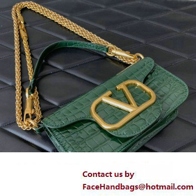 Valentino Loco Small Shoulder Bag In Croco Pattern Green 2023