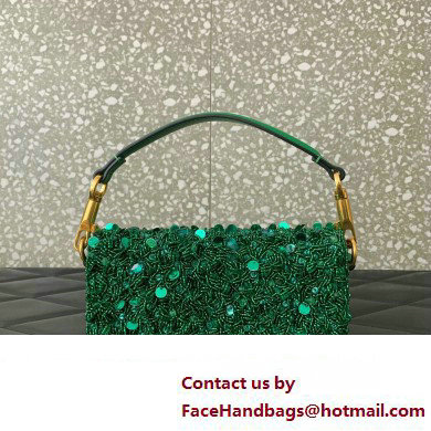 Valentino Loco Small Shoulder Bag in 3D Sequins Embroidery bamboo green 2023