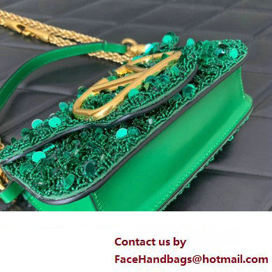 Valentino Loco Small Shoulder Bag in 3D Sequins Embroidery bamboo green 2023