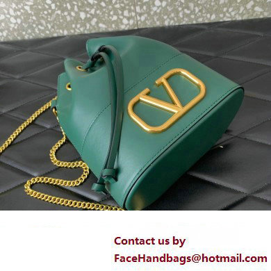 Valentino Mini Bucket Bag In Nappa With Vlogo Signature Chain Green 2023