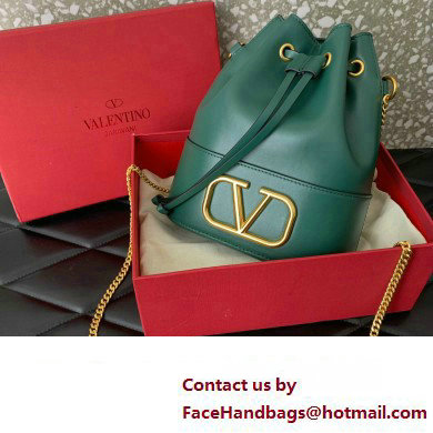 Valentino Mini Bucket Bag In Nappa With Vlogo Signature Chain Green 2023