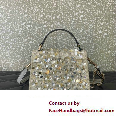 Valentino Mini VSling Bag in Beads 3D Embroidery with Crystals and Sequins Silver 2023