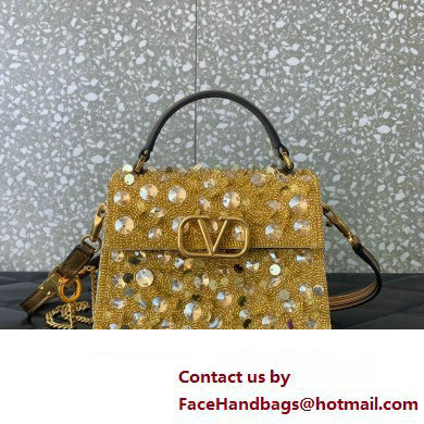 Valentino Mini VSling Bag in Beads 3D Embroidery with Crystals and Sequins gold 2023