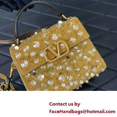 Valentino Mini VSling Bag in Beads 3D Embroidery with Crystals and Sequins gold 2023