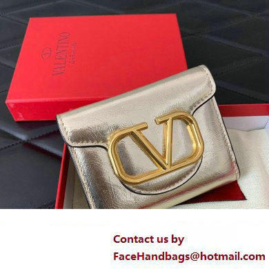 Valentino Small Loco Wallet in Calfskin Metallic Gold 2023