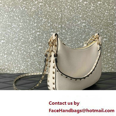 Valentino Small Rockstud Hobo bag in Grainy Calfskin 0313 White 2023