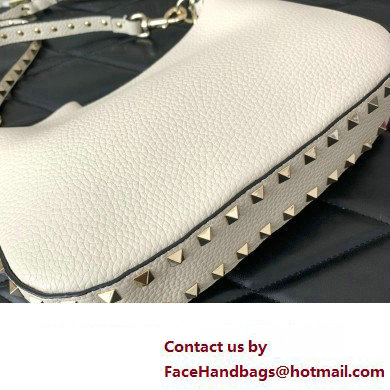 Valentino Small Rockstud Hobo bag in Grainy Calfskin 0313 White 2023