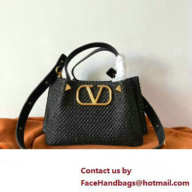 Valentino VLogo raffia Straw tote Small bag black 2022