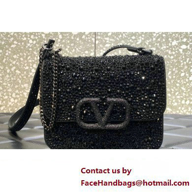 Valentino VSLING Shoulder Small Bag Black WITH SPARKLING EMBROIDERY 2023