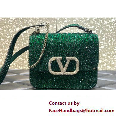 Valentino VSLING Shoulder Small Bag Green WITH SPARKLING EMBROIDERY 2023