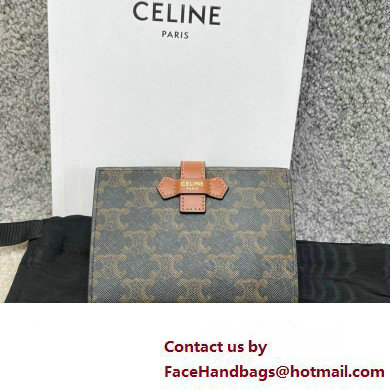 celine Medium Strap Wallet in Triomphe Canvas and lambskin Tan 2022