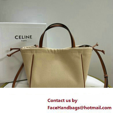 celine SMALL CABAS DRAWSTRING CUIR TRIOMPHE in TEXTILE AND CALFSKIN Natural / Tan 2023