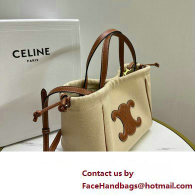 celine SMALL CABAS DRAWSTRING CUIR TRIOMPHE in TEXTILE AND CALFSKIN Natural / Tan 2023