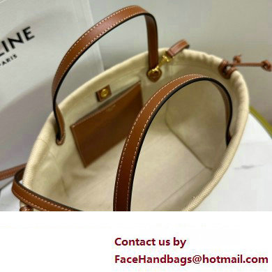 celine SMALL CABAS DRAWSTRING CUIR TRIOMPHE in TEXTILE AND CALFSKIN Natural / Tan 2023