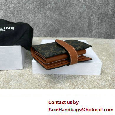 celine Small Strap Wallet in Triomphe Canvas and lambskin Tan 2022