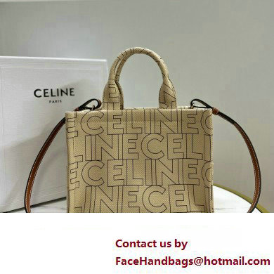 celine small Cabas bag in TEXTILE WITH CELINE ALL-OVER print Natural / Tan 2023