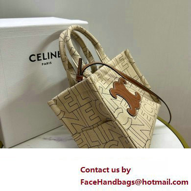 celine small Cabas bag in TEXTILE WITH CELINE ALL-OVER print Natural / Tan 2023