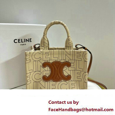 celine small Cabas bag in TEXTILE WITH CELINE ALL-OVER print Natural / Tan 2023