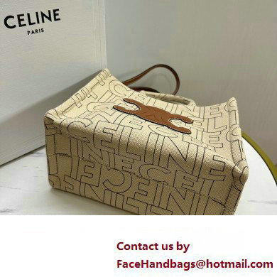 celine small Cabas bag in TEXTILE WITH CELINE ALL-OVER print Natural / Tan 2023