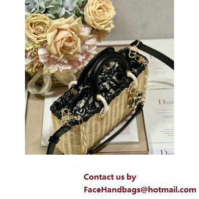 dior Medium Lady D-Joy Bag in Natural and Black Wicker and Blue Dior Oblique Jacquard 2023