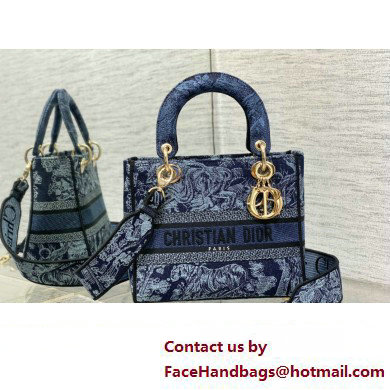 dior Medium Lady D-Lite Bag in Denim Blue Toile de Jouy Embroidery 2023