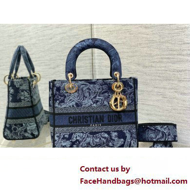 dior Medium Lady D-Lite Bag in Denim Blue Toile de Jouy Embroidery 2023