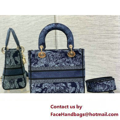 dior Medium Lady D-Lite Bag in Denim Blue Toile de Jouy Embroidery 2023