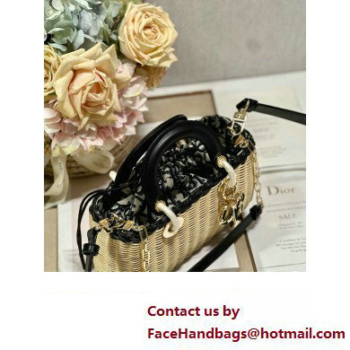 dior small Lady D-Joy Bag in Natural and Black Wicker and Blue Dior Oblique Jacquard 2023