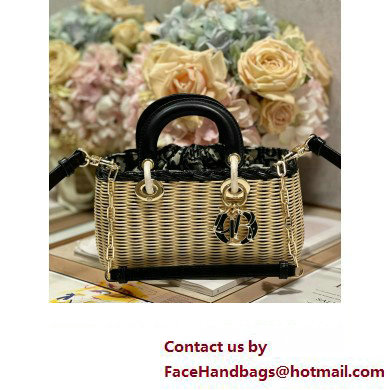 dior small Lady D-Joy Bag in Natural and Black Wicker and Blue Dior Oblique Jacquard 2023