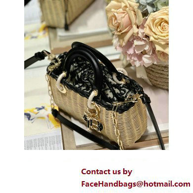 dior small Lady D-Joy Bag in Natural and Black Wicker and Blue Dior Oblique Jacquard 2023