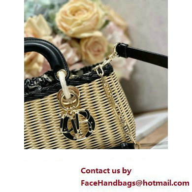 dior small Lady D-Joy Bag in Natural and Black Wicker and Blue Dior Oblique Jacquard 2023