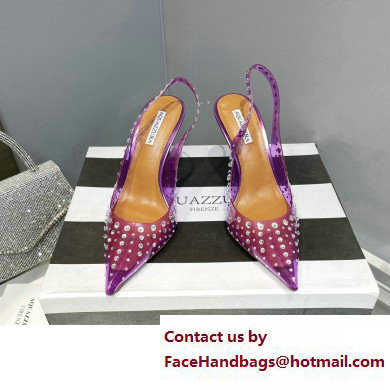 Aquazzura Heel 10.5cm PVC Starburst Crystal Slingback Pumps Purple 2023