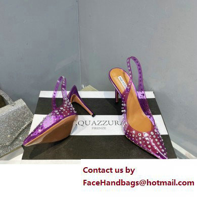 Aquazzura Heel 10.5cm PVC Starburst Crystal Slingback Pumps Purple 2023