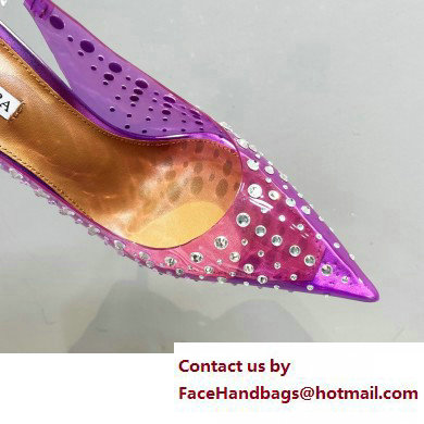 Aquazzura Heel 10.5cm PVC Starburst Crystal Slingback Pumps Purple 2023