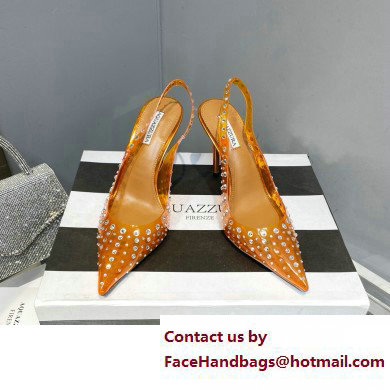 Aquazzura Heel 10.5cm PVC Starburst Crystal Slingback Pumps Yellow 2023