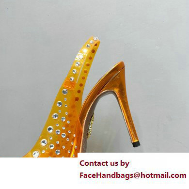 Aquazzura Heel 10.5cm PVC Starburst Crystal Slingback Pumps Yellow 2023