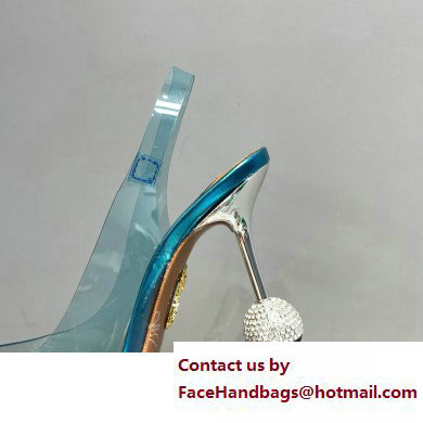 Aquazzura Heel 8.5cm PVC Yes Darling Crystal Slingback Pumps Blue 2023