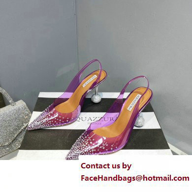 Aquazzura Heel 8.5cm PVC Yes Darling Crystal Slingback Pumps Purple 2023